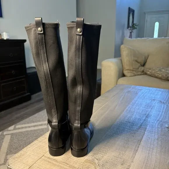 Michael Kors Womens Riding Boots Knee High Leather Black Size 6.5 Side Zip - Picture 4 of 10